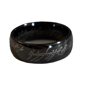 Lord of the Rings, Black Ring Script Writing, Comfort Fit, Size 11
